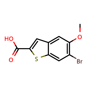 Chemical structure of 6-Bromo-5-methoxybenzo[b]thiophene-2-carboxylic acid , CAS 2090427-07-7, AChemBlock AD278972