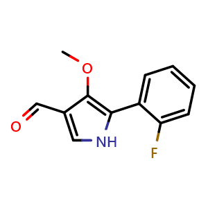 Chemical structure of 5-(2-Fluorophenyl)-4-methoxy-1H-pyrrole-3-carbaldehyde , CAS 2756367-34-5, AChemBlock AD278975