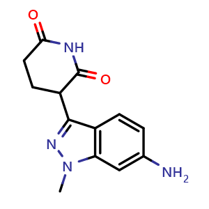 Chemical structure of 3-(6-Amino-1-methyl-1H-indazol-3-yl)piperidine-2,6-dione , CAS 2152672-96-1, AChemBlock AD278984