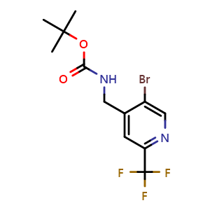 Chemical structure of tert-Butyl ((5-bromo-2-(trifluoromethyl)pyridin-4-yl)methyl)carbamate , CAS 2585650-03-7, AChemBlock AD278986