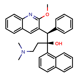 Chemical structure of (1R,2S)-4-(Dimethylamino)-1-(2-methoxyquinolin-3-yl)-2-(naphthalen-1-yl)-1-phenylbutan-2-ol , CAS 2122862-01-3, AChemBlock AD279007