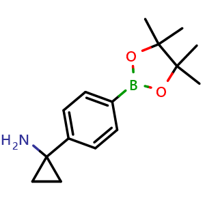 Chemical structure of 1-(4-(4,4,5,5-Tetramethyl-1,3,2-dioxaborolan-2-yl)phenyl)cyclopropan-1-amine , CAS 1218789-38-8, AChemBlock AD279009