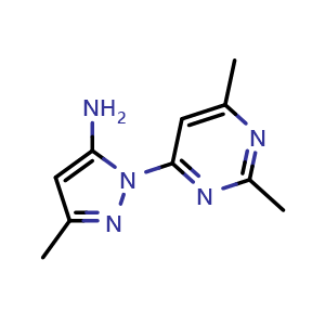 Chemical structure of 1-(2,6-Dimethylpyrimidin-4-yl)-3-methyl-1h-pyrazol-5-amine , CAS 956711-44-7, AChemBlock AD279013