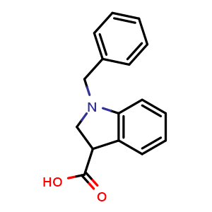Chemical structure of 2,3-Dihydro-1-(phenylmethyl)-1H-indole-3-carboxylic acid , CAS 1539838-05-5, AChemBlock AD279025