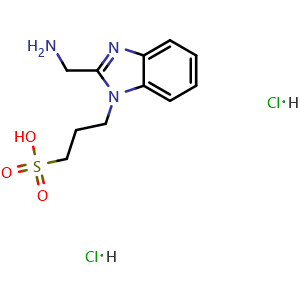 Chemical structure of 3-(2-(Aminomethyl)-1H-benzo[d]imidazol-1-yl)propane-1-sulfonic acid dihydrochloride , CAS 2222444-69-9, AChemBlock AD279031