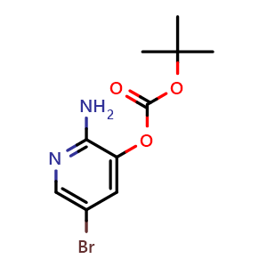 Chemical structure of 2-Amino-5-bromo-3-pyridinyl 1,1-dimethylethyl carbonate , CAS 2639626-74-5, AChemBlock AD279034