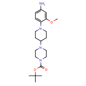 Chemical structure of tert-Butyl 4-(1-(4-amino-2-methoxyphenyl)piperidin-4-yl)piperazine-1-carboxylate , CAS 2760644-77-5, AChemBlock AD279077