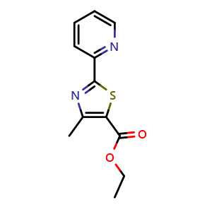 Chemical structure of Ethyl 4-methyl-2-(pyridin-2-yl)thiazole-5-carboxylate , CAS 383146-88-1, AChemBlock AD279084