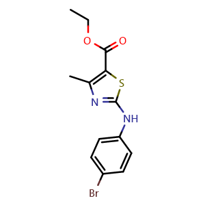Chemical structure of Ethyl 2-((4-bromophenyl)amino)-4-methylthiazole-5-carboxylate , CAS 488813-07-6, AChemBlock AD279085