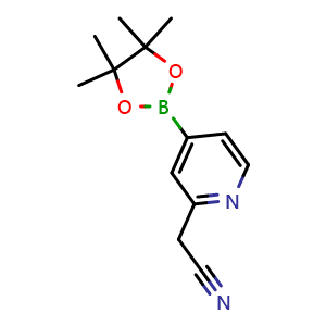 Chemical structure of 2-(4-(4,4,5,5-Tetramethyl-1,3,2-dioxaborolan-2-yl)pyridin-2-yl)acetonitrile , CAS 2019997-20-5, AChemBlock AD279089