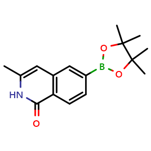 Chemical structure of 3-Methyl-6-(4,4,5,5-tetramethyl-1,3,2-dioxaborolan-2-yl)isoquinolin-1(2H)-one , CAS 2857959-99-8, AChemBlock AD279103