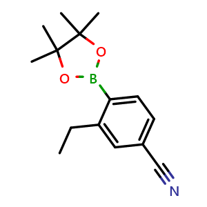 Chemical structure of 3-Ethyl-4-(4,4,5,5-tetramethyl-1,3,2-dioxaborolan-2-yl)benzonitrile , CAS 2666994-55-2, AChemBlock AD279104