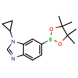 Chemical structure of 1-Cyclopropyl-6-(4,4,5,5-tetramethyl-1,3,2-dioxaborolan-2-yl)-1H-benzo[d]imidazole , CAS 1902977-14-3, AChemBlock AD279108