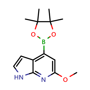 Chemical structure of6-Methoxy-4-(4,4,5,5-tetramethyl-1,3,2-dioxaborolan-2-yl)-1H-pyrrolo[2,3-b]pyridine, CAS 2460708-44-3, AChemBlock AD279109