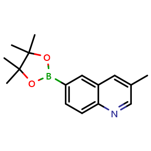 Chemical structure of 3-Methyl-6-(4,4,5,5-tetramethyl-1,3,2-dioxaborolan-2-yl)quinoline , CAS 2235386-35-1, AChemBlock AD279112