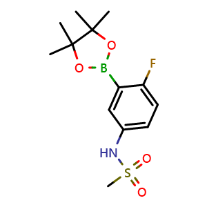Chemical structure of N-(4-Fluoro-3-(4,4,5,5-tetramethyl-1,3,2-dioxaborolan-2-yl)phenyl)methanesulfonamide , CAS 2246674-86-0, AChemBlock AD279113