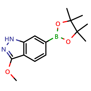 Chemical structure of 3-Methoxy-6-(4,4,5,5-tetramethyl-1,3,2-dioxaborolan-2-yl)-1H-indazole , CAS 2098426-70-9, AChemBlock AD279115