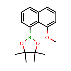 Chemical structure of 2-(8-Methoxynaphthalen-1-yl)-4,4,5,5-tetramethyl-1,3,2-dioxaborolane , CAS 2226775-36-4, AChemBlock AD279116
