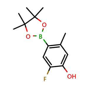 Chemical structure of 2-Fluoro-5-methyl-4-(4,4,5,5-tetramethyl-1,3,2-dioxaborolan-2-yl)phenol , CAS 2773324-48-2, AChemBlock AD279117