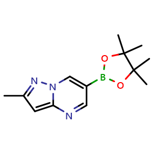Chemical structure of 2-Methyl-6-(4,4,5,5-tetramethyl-1,3,2-dioxaborolan-2-yl)pyrazolo[1,5-a]pyrimidine , CAS 2086184-54-3, AChemBlock AD279120
