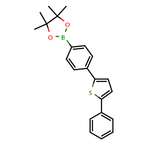 Chemical structure of 4,4,5,5-Tetramethyl-2-(4-(5-phenylthiophen-2-yl)phenyl)-1,3,2-dioxaborolane , CAS 2585678-35-7, AChemBlock AD279123