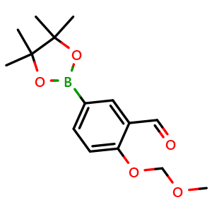 Chemical structure of 2-(Methoxymethoxy)-5-(4,4,5,5-tetramethyl-1,3,2-dioxaborolan-2-yl)benzaldehyde , CAS 620595-06-4, AChemBlock AD279128