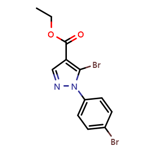 Chemical structure of Ethyl 5-bromo-1-(4-bromophenyl)-1h-pyrazole-4-carboxylate , CAS 1245258-73-4, AChemBlock AD279135