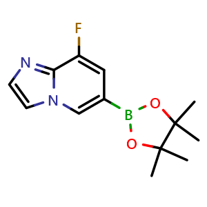 Chemical structure of 8-Fluoro-6-(4,4,5,5-tetramethyl-1,3,2-dioxaborolan-2-yl)imidazo[1,2-a]pyridine , CAS 3002418-94-9, AChemBlock AD279136