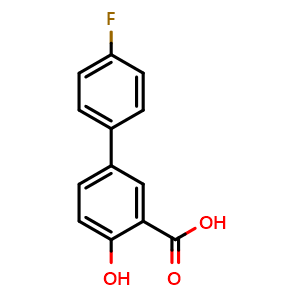 Chemical structure of 4'-Fluoro-4-hydroxy-[1,1'-biphenyl]-3-carboxylic acid , CAS 22510-33-4, AChemBlock AD279140