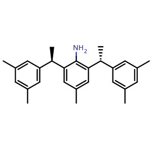 Chemical structure of 2,6-Bis[(1R)-1-(3,5-dimethylphenyl)ethyl]-4-methylbenzenamine , CAS 2212005-43-9, AChemBlock AD279143