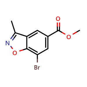 Chemical structure of Methyl 7-bromo-3-methylbenzo[d]isoxazole-5-carboxylate , CAS 2090381-10-3, AChemBlock AD279151