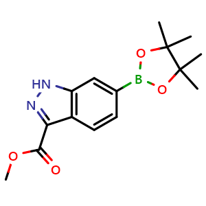 Chemical structure of Methyl 6-(4,4,5,5-tetramethyl-1,3,2-dioxaborolan-2-yl)-1H-indazole-3-carboxylate , CAS 2379560-87-7, AChemBlock AD279156