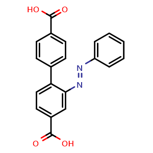 Chemical structure of (E)-2-(Phenyldiazenyl)-[1,1'-biphenyl]-4,4'-dicarboxylic acid , CAS 1542144-59-1, AChemBlock AD279157