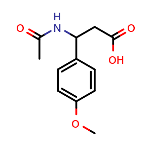 Chemical structure of 3-Acetamido-3-(4-methoxyphenyl)propanoic acid , CAS 202118-55-6, AChemBlock AD279166