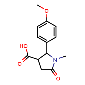Chemical structure of 2-(4-Methoxyphenyl)-1-methyl-5-oxopyrrolidine-3-carboxylic acid , CAS 75810-50-3, AChemBlock AD279171