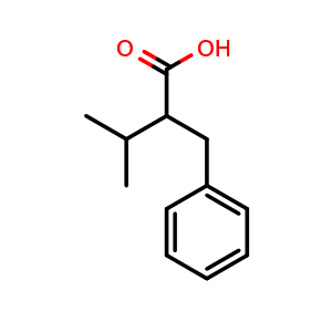 Chemical structure of 2-Benzyl-3-methylbutanoic acid , CAS 53483-11-7, AChemBlock AD279172