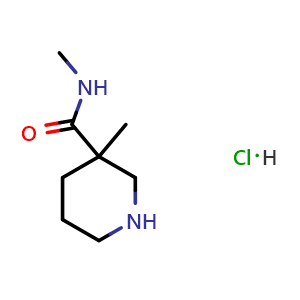 Chemical structure of N,3-Dimethylpiperidine-3-carboxamide hydrochloride , CAS 1361114-79-5, AChemBlock AD279178