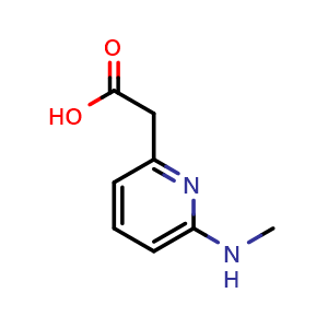 Chemical structure of 6-(Methylamino)-2-pyridineacetic acid , CAS 1378707-78-8, AChemBlock AD279180