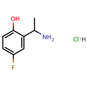 Chemical structure of 2-(1-Aminoethyl)-4-fluorophenol hydrochloride , CAS 2708282-02-2, AChemBlock AD279181