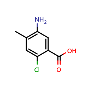 Chemical structure of 5-Amino-2-chloro-4-methylbenzoic acid , CAS 1379183-04-6, AChemBlock AD279187