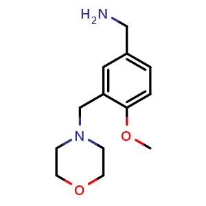 Chemical structure of (4-Methoxy-3-(morpholinomethyl)phenyl)methanamine , CAS 893732-06-4, AChemBlock AD279192