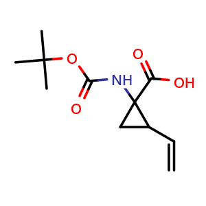 Chemical structure of 1-((tert-Butoxycarbonyl)amino)-2-vinylcyclopropanecarboxylic acid , CAS 1001667-24-8, AChemBlock AD279203