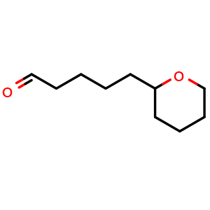 Chemical structure of 5-(Tetrahydro-2H-pyran-2-yl)pentanal , CAS 1484227-25-9, AChemBlock AD279205