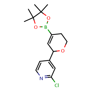 Chemical structure of 2-Chloro-4-(4-(4,4,5,5-tetramethyl-1,3,2-dioxaborolan-2-yl)-5,6-dihydro-2H-pyran-2-yl)pyridine , CAS 3067491-62-4, AChemBlock AD279206