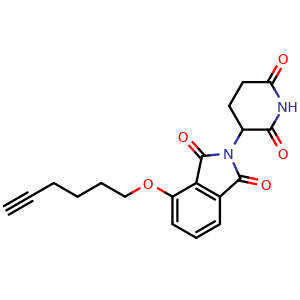 Chemical structure of 2-(2,6-Dioxopiperidin-3-yl)-4-(hex-5-yn-1-yloxy)isoindoline-1,3-dione , CAS 2568279-87-6, AChemBlock AD279207