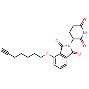 Chemical structure of 2-(2,6-Dioxopiperidin-3-yl)-4-(hept-6-yn-1-yloxy)isoindoline-1,3-dione , CAS 2940934-38-1, AChemBlock AD279210