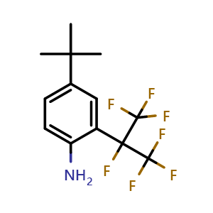 Chemical structure of 4-(tert-Butyl)-2-(perfluoropropan-2-yl)aniline , CAS 273735-52-7, AChemBlock AD279211