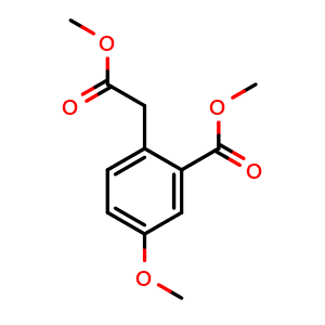 Chemical structure of Methyl 5-methoxy-2-(2-methoxy-2-oxoethyl)benzoate , CAS 255376-41-1, AChemBlock AD279212