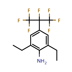 Chemical structure of 2,6-Diethyl-4-[1,2,2,2-tetrafluoro-1-(trifluoromethyl)ethyl]benzenamine , CAS 273735-44-7, AChemBlock AD279213