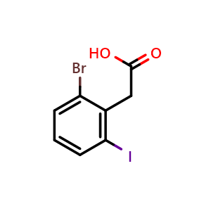 Chemical structure of 2-(2-Bromo-6-iodophenyl)acetic acid , CAS 1234562-65-2, AChemBlock AD279215